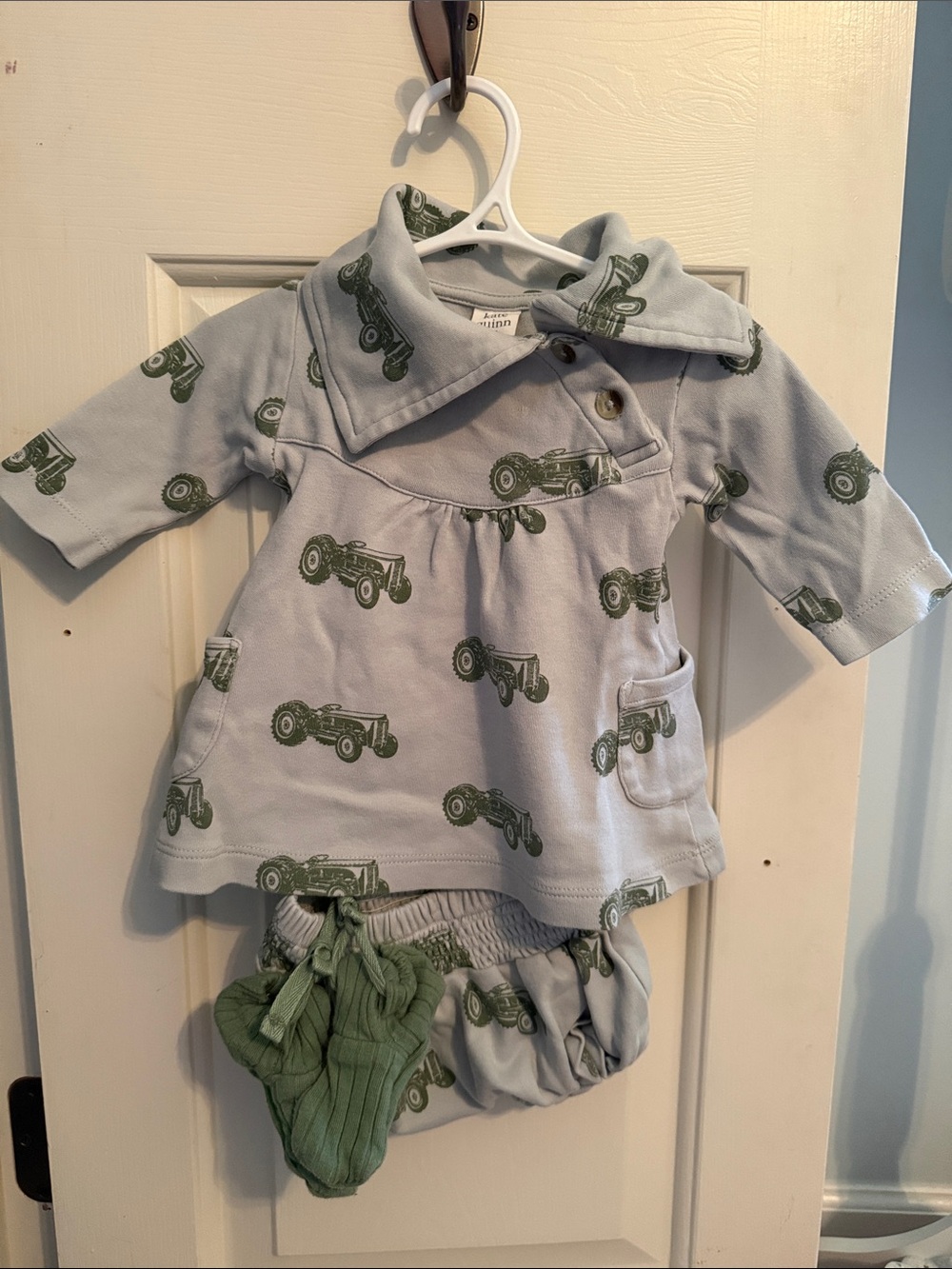 Kate Quinn Tractor Dress with matching Diaper Cover & Booties 3-6 months